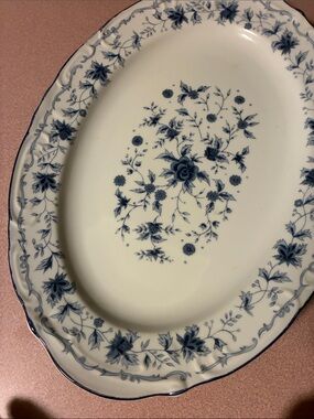 Blue Floral Porcelain Serving Platter - Classic Elegant Design